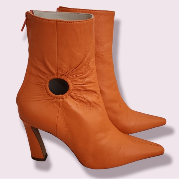 Kalda 80mm Fory Leather Ankle Boots Orange - Picture 2 of 10